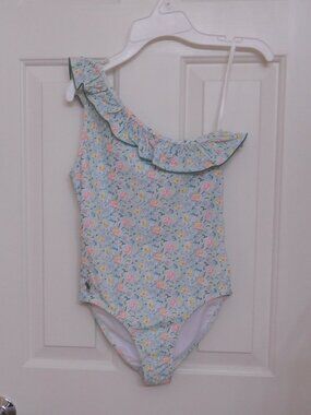 NWT 1pc Polo Ralph Lauren Floral Ruffle One Shoulder Swimsuit sz 10